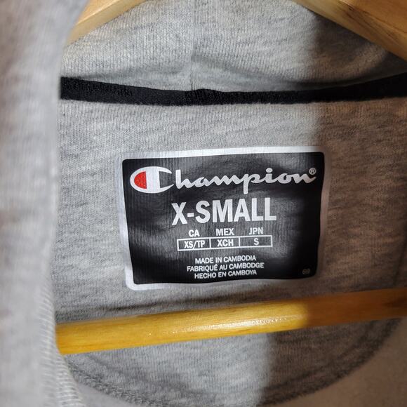 Champion Heather Gray Hoodie with Black Quilted Logo, XS - Picture 3 of 9